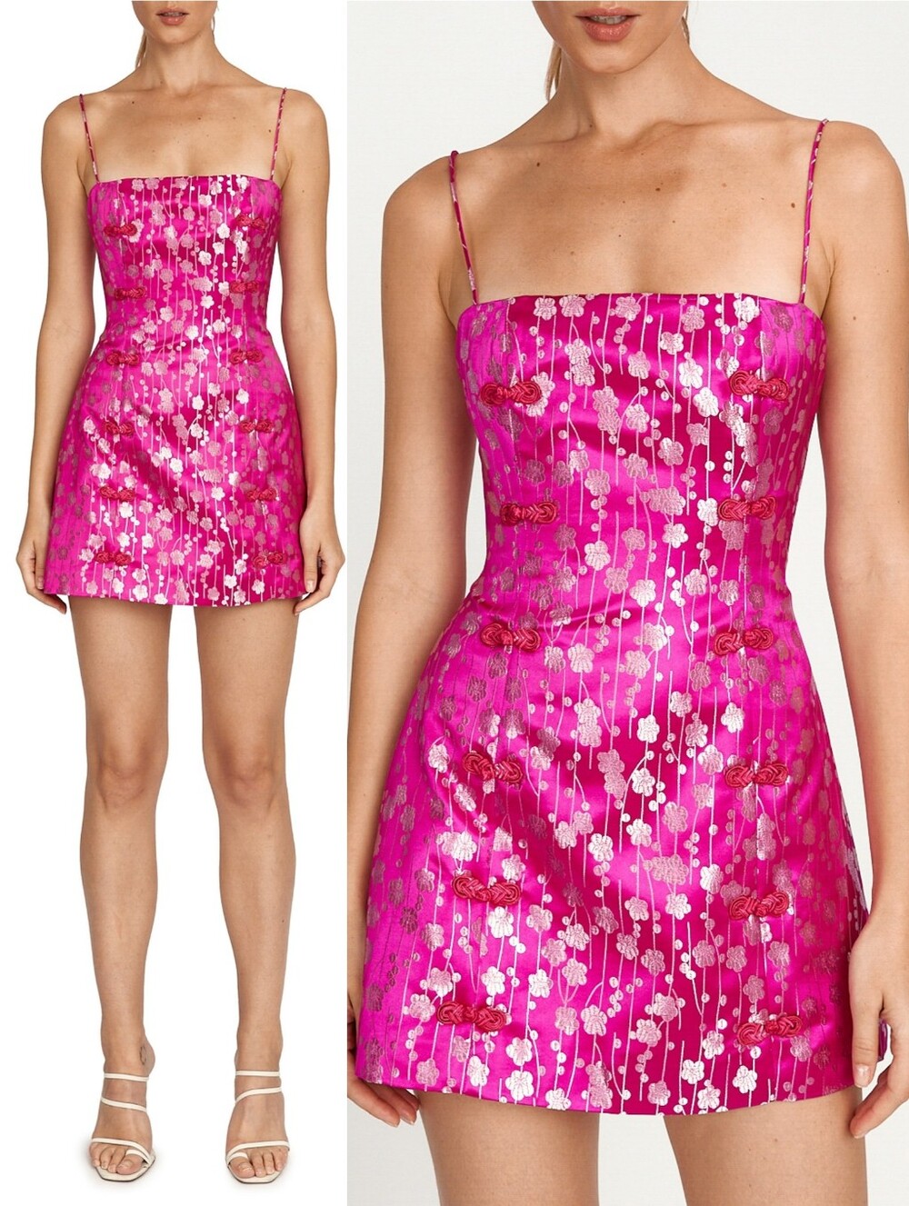 SAU LEE Jessy Embroidered Floral Brocade Minidress in Fuchsia Size 10 Oriental